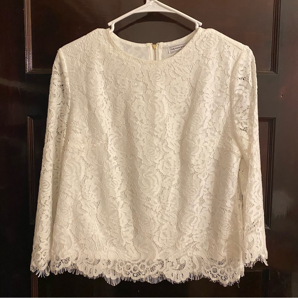 White Lace Modest Top with lined bodice